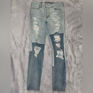 American Eagle Two Toned Ripped Super Stretch Jeans Size 10